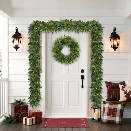 Puleo International 24" Pre-Lit Battery Operated with Timer Artificial Christmas Wreath